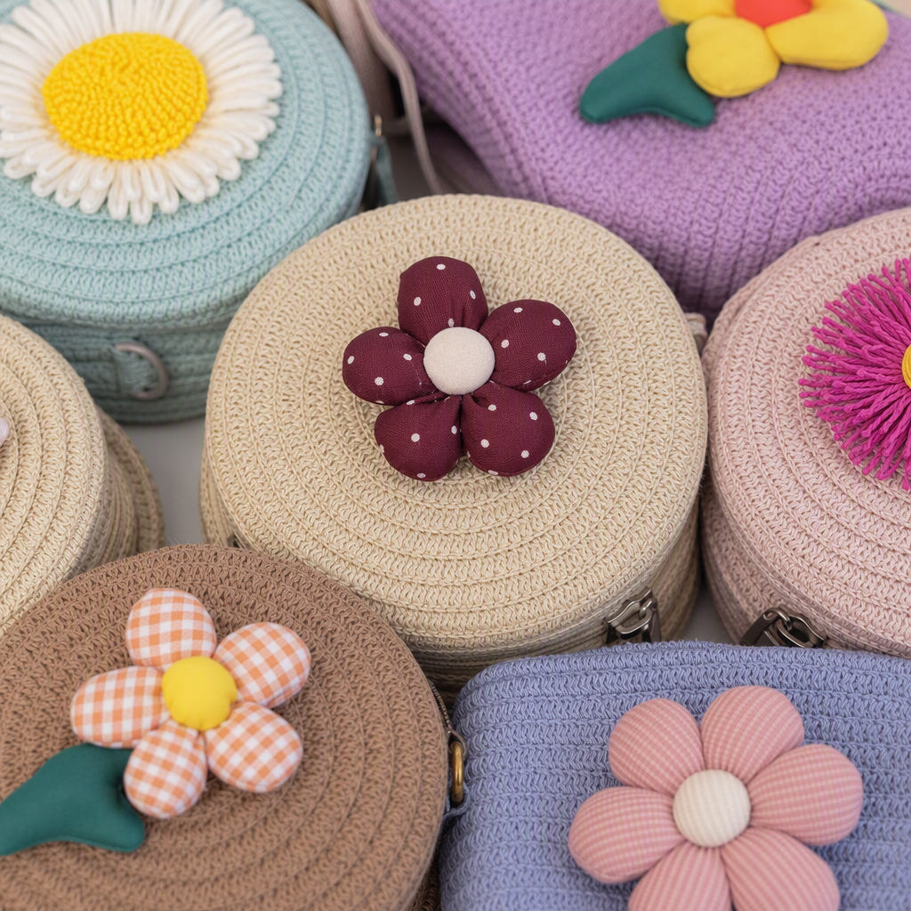 Colorful woven mini bag, flower-decorated clutch, casual and versatile women's bag, trendy style Application Scenario