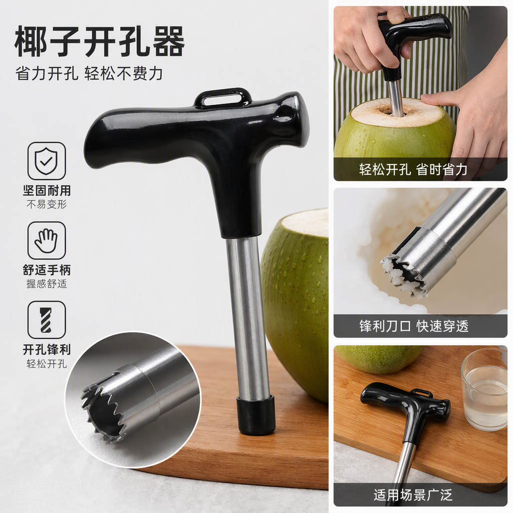 The coconut hole opener is a portable and practical household kitchenware