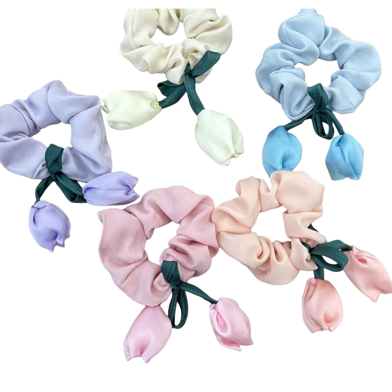 Nueva malla de gasa arte intestino grueso anillo de pelo dulce dulce tulipán flor mariposa colon loop atado cuerda de pelo Item Picture