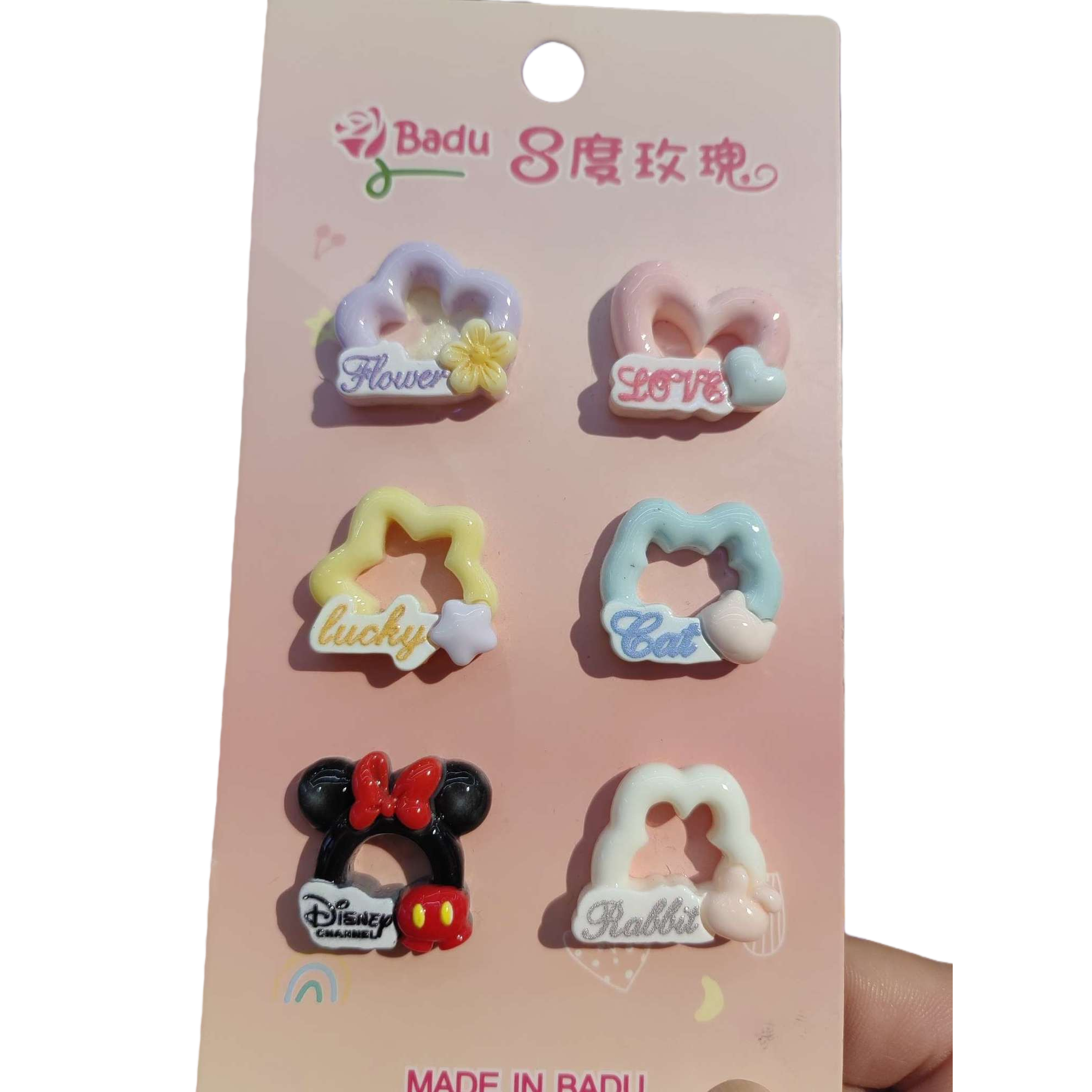 Tarjeta rosa con seis insignias de resina de color decoración creativa tarjetas de regalo hechas a mano accesorios cumpleaños regalos de vacaciones giveaway details Picture