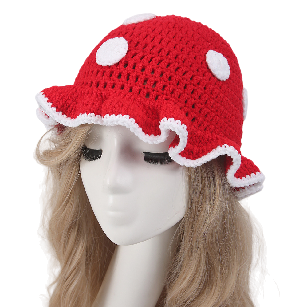Handmade crochet mushroom cap, red creative decorative woolen knitted cap, a versatile piece for both children and adults Item Picture