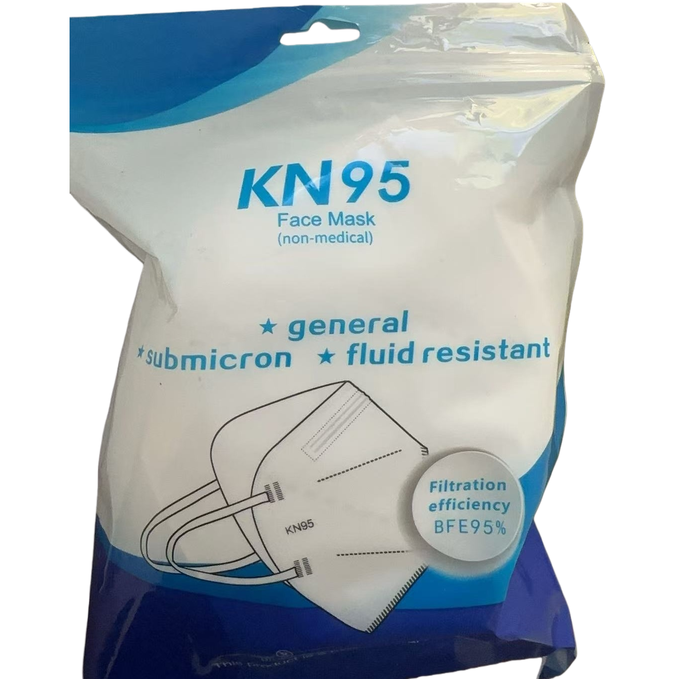 蓝白包装袋+KN95口罩白底实物图