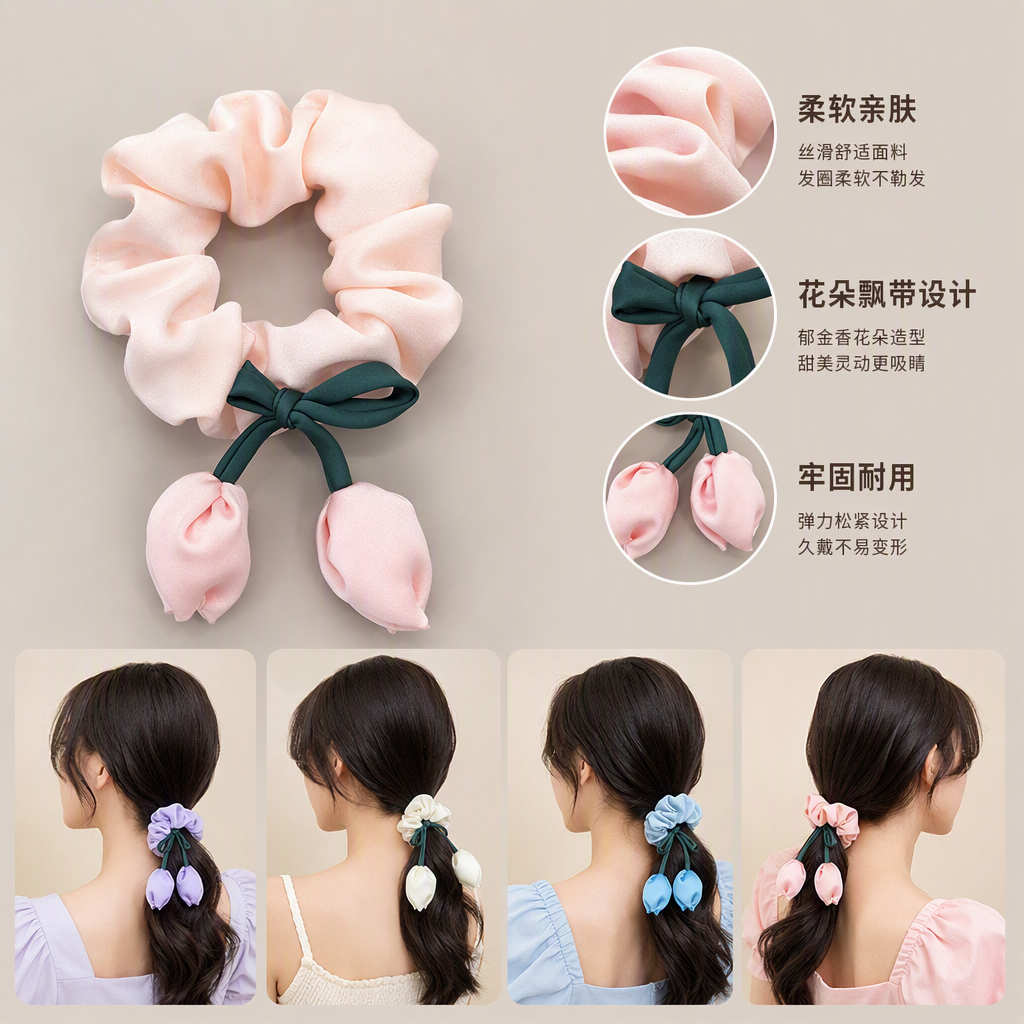 Nueva malla de gasa arte intestino grueso anillo de pelo dulce dulce tulipán flor mariposa colon loop atado cuerda de pelo Application Scenario