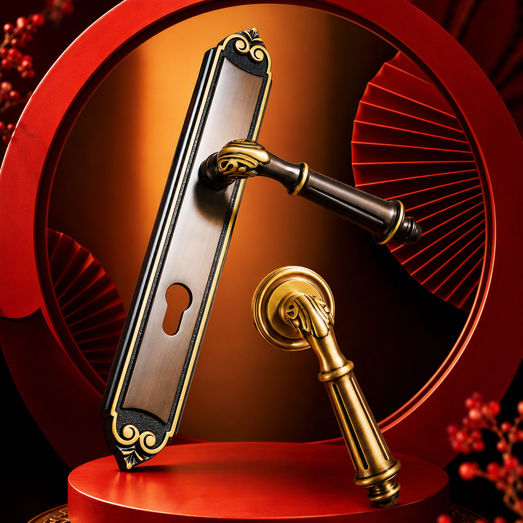 Bronce dorado tallado tirador de puerta cerradura conjunto de cuerpo antioxidación duradero lujo decoración hardware accesorios Specification image