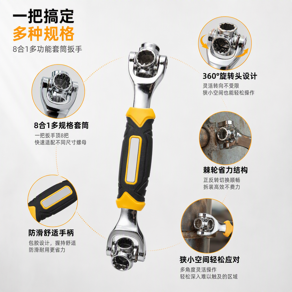 Multi-functional manual wrench socket combination maintenance tool set, household and industrial hardware tool accessories details Picture
