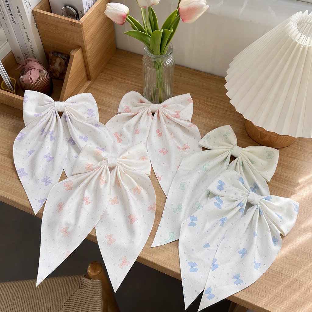 Butterfly-printed children's long float spring clip, girls' fresh and small summer versatile large hair clip, fabric hair clip headwear Specification image