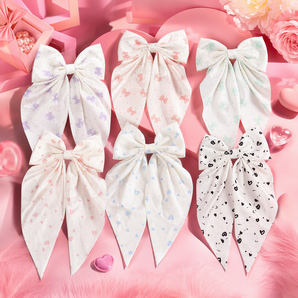 Butterfly-printed children's long float spring clip, girls' fresh and small summer versatile large hair clip, fabric hair clip headwear