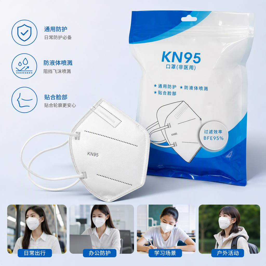 蓝白包装袋 KN95口罩防尘防菌透气舒适成人儿童适用医用级防护袋装