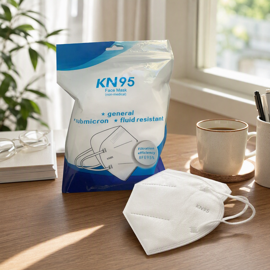 蓝白包装袋+KN95口罩产品图