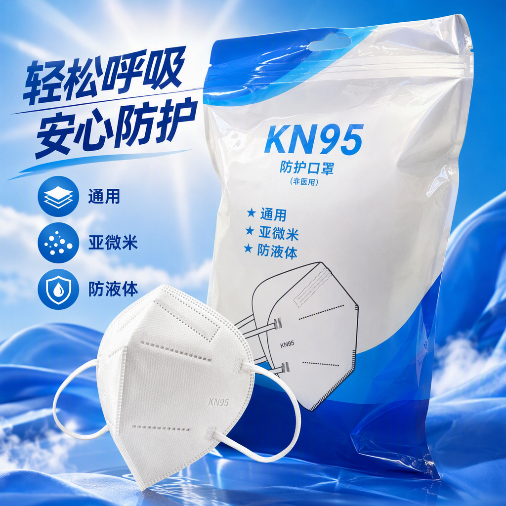 蓝白包装袋+KN95口罩细节图