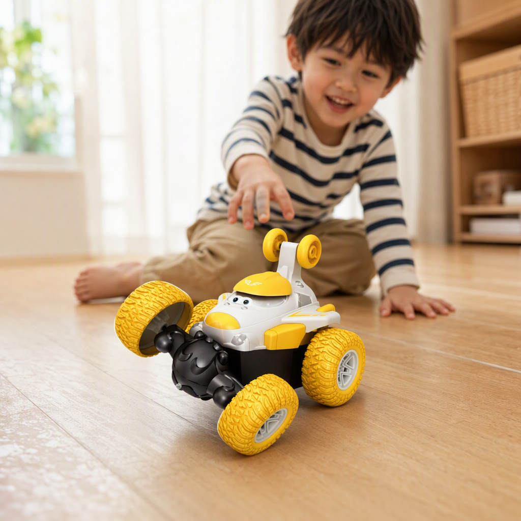Off-road stunt car children's toy with 3D tires, 360-degree rotating car, top wheel, all-round operation, durable boy's gift details Picture