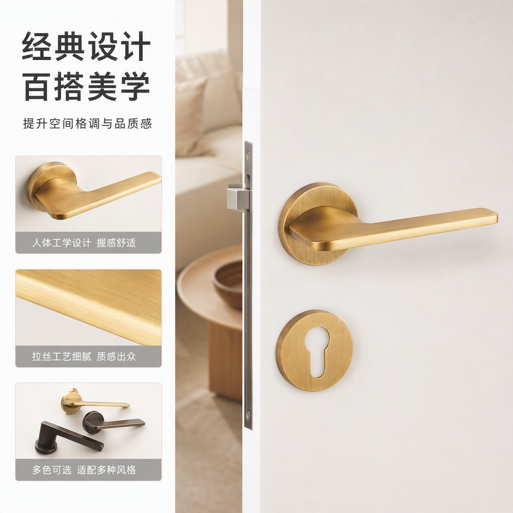 De alta gama de oro y plata metal tirador de cerradura juego de núcleo durable y resistente a la oxidación cerradura de puerta de oficina para el hogar accesorios combinación