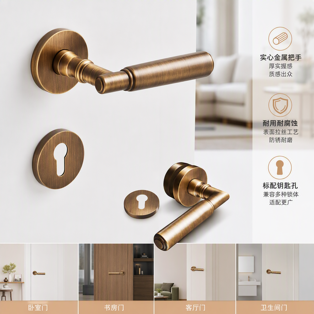 Alto grado de oro manija de puerta interior moderno y simple manija de cobre herrajes de decoración accesorios