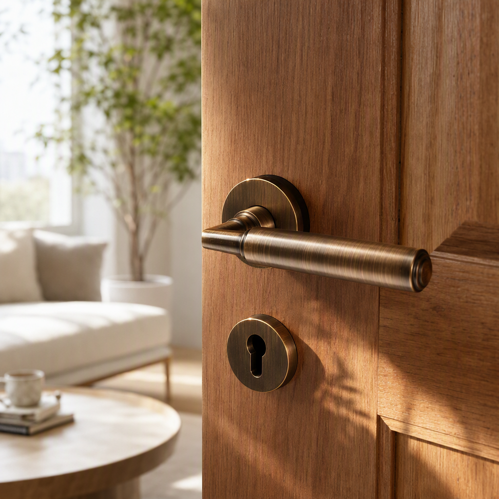 High-end golden door handles, modern and simple interior door handles, copper handles, decoration hardware accessories details Picture