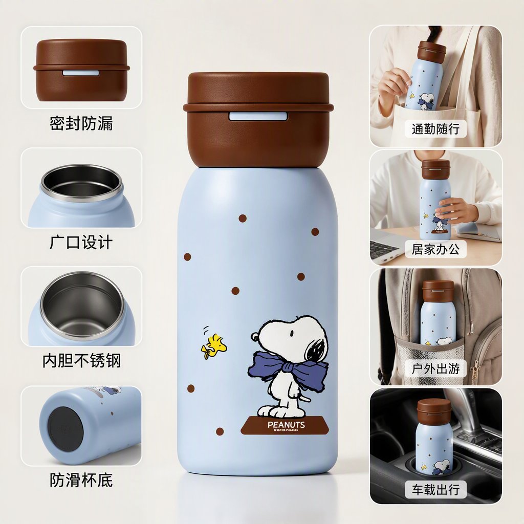 【OSEO】26Q3#0256 Cartoon Snoopy Warm Little Milk Pot Insulated Cup Student Portable Insulated Bottle for men and women details Picture
