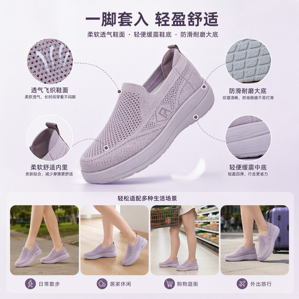女士休闲鞋三色搭配舒适时尚鞋底设计