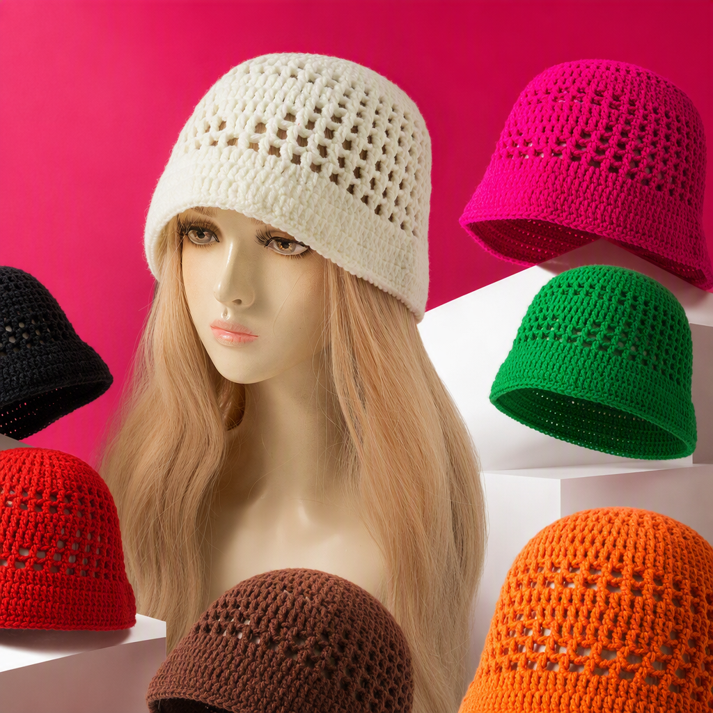 Fashionable white crochet hat for women, versatile and casual woven hat, a trendy outdoor sun protection hat for spring and summer Specification image