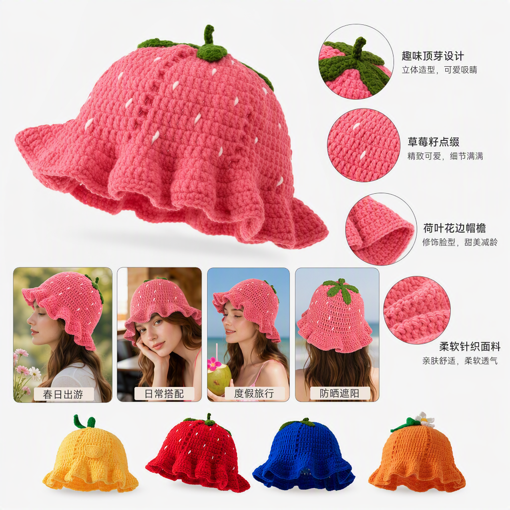 A fashionable and casual knitted hat for women to keep warm in autumn and winter. A yellow crochet hat is a trendy and versatile choice