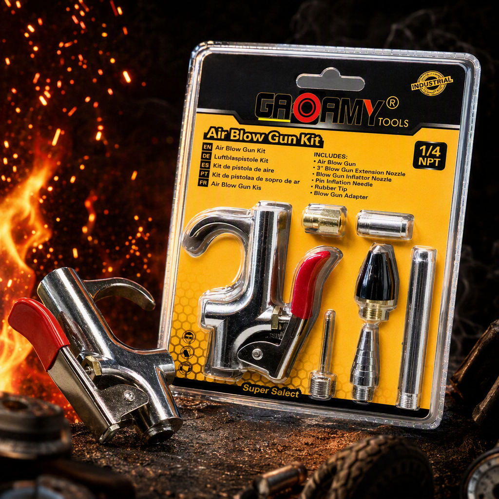 Multi-functional pneumatic tool accessory set, industrial pneumatic tool maintenance, maintenance tool accessory combination