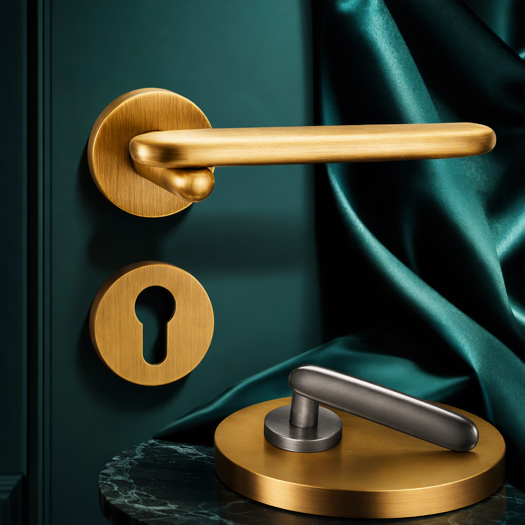 The golden door handle with lock core cover is rust-proof and durable. It is a high-quality and well-matched design for home interior door decoration accessories Specification image