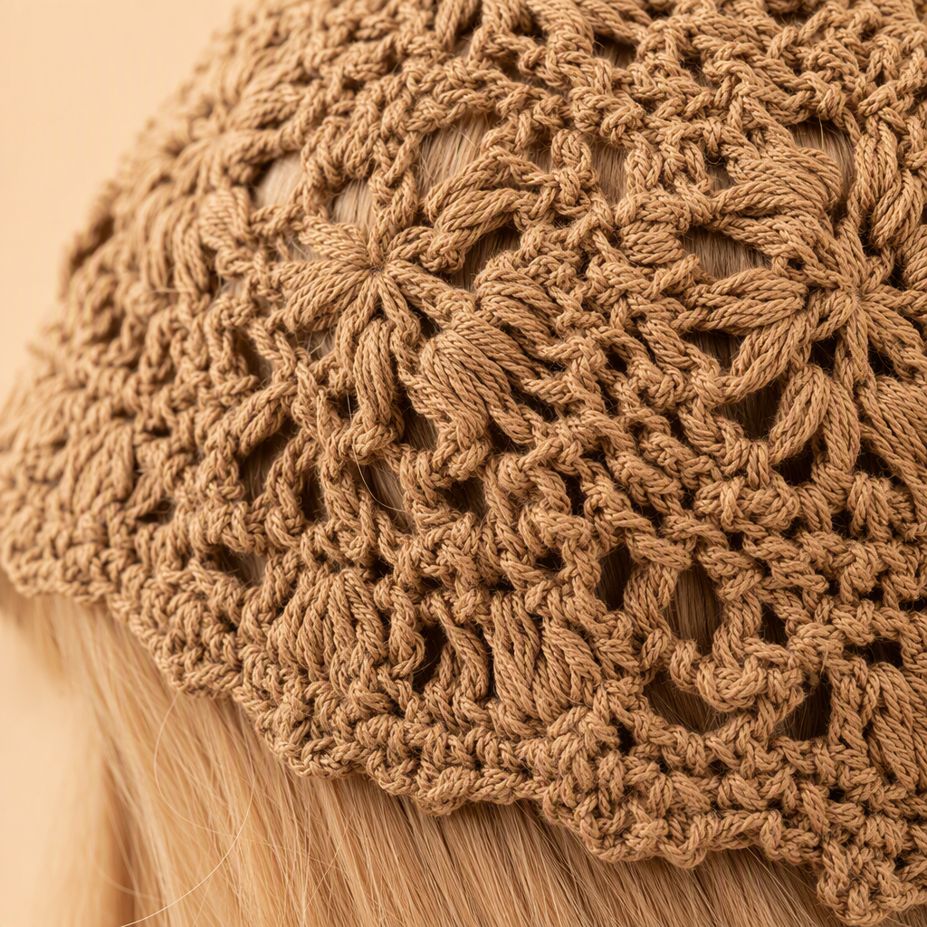 A fashionable brown crochet hat model wears a casual and versatile winter warm and trendy hat on the head Application Scenario
