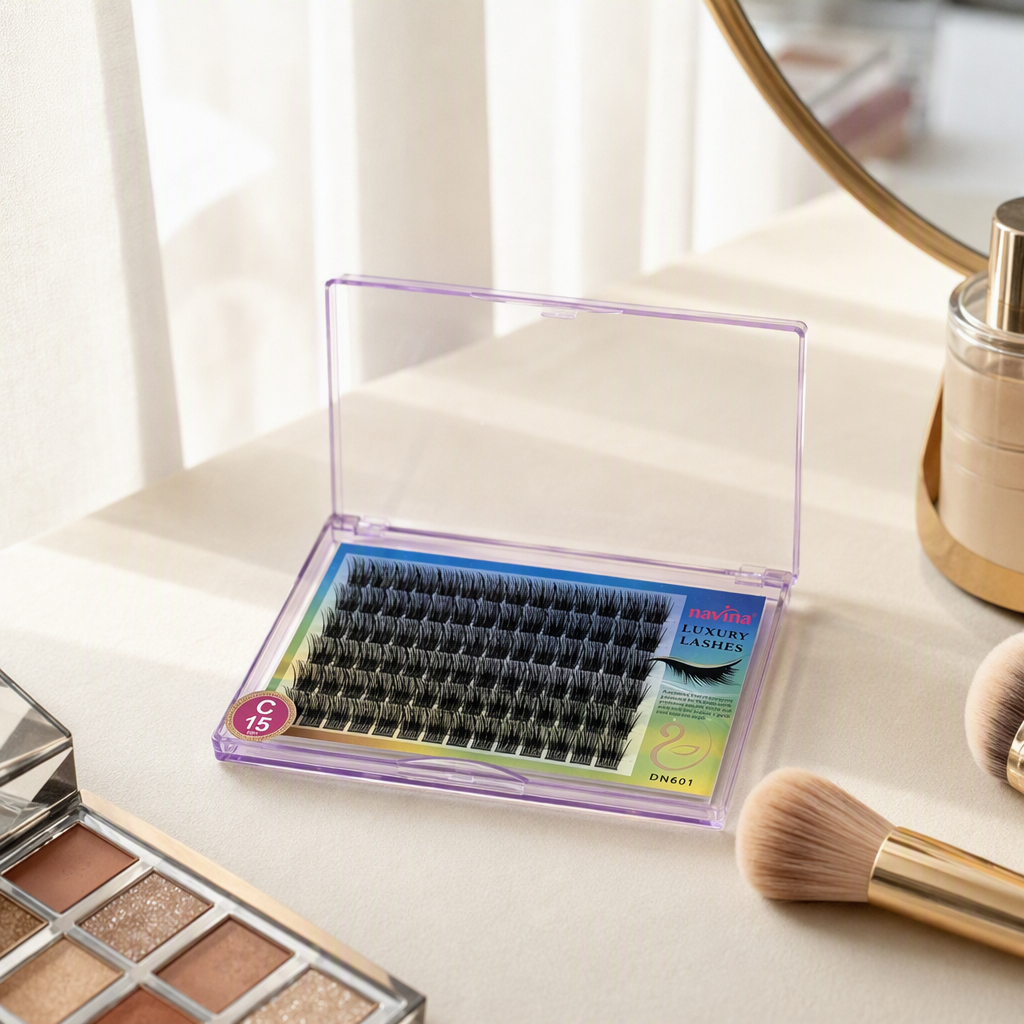 navina brand transparent plastic box thick black upturned false eyelashes DN601 C roll 15mm natural and long-lasting makeup accessory details Picture