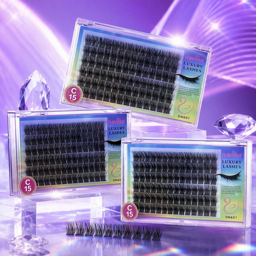 navina brand transparent plastic box thick black upturned false eyelashes DN601 C roll 15mm natural and long-lasting makeup accessory Specification image