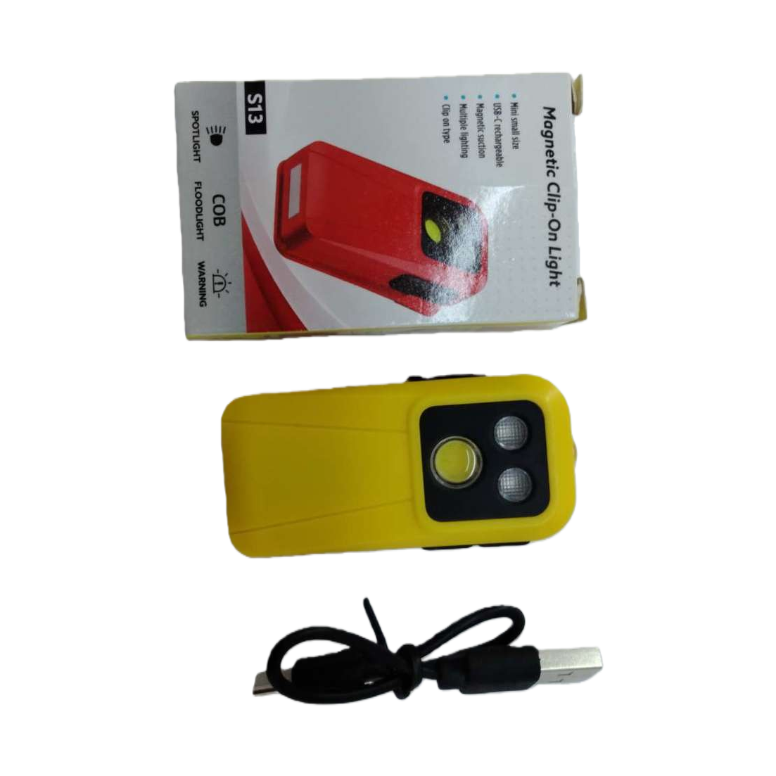 Linterna de clip de succión magnética portátil con cable de carga USB multifunción luz brillante luz de emergencia al aire libre modelo amarillo Specification image