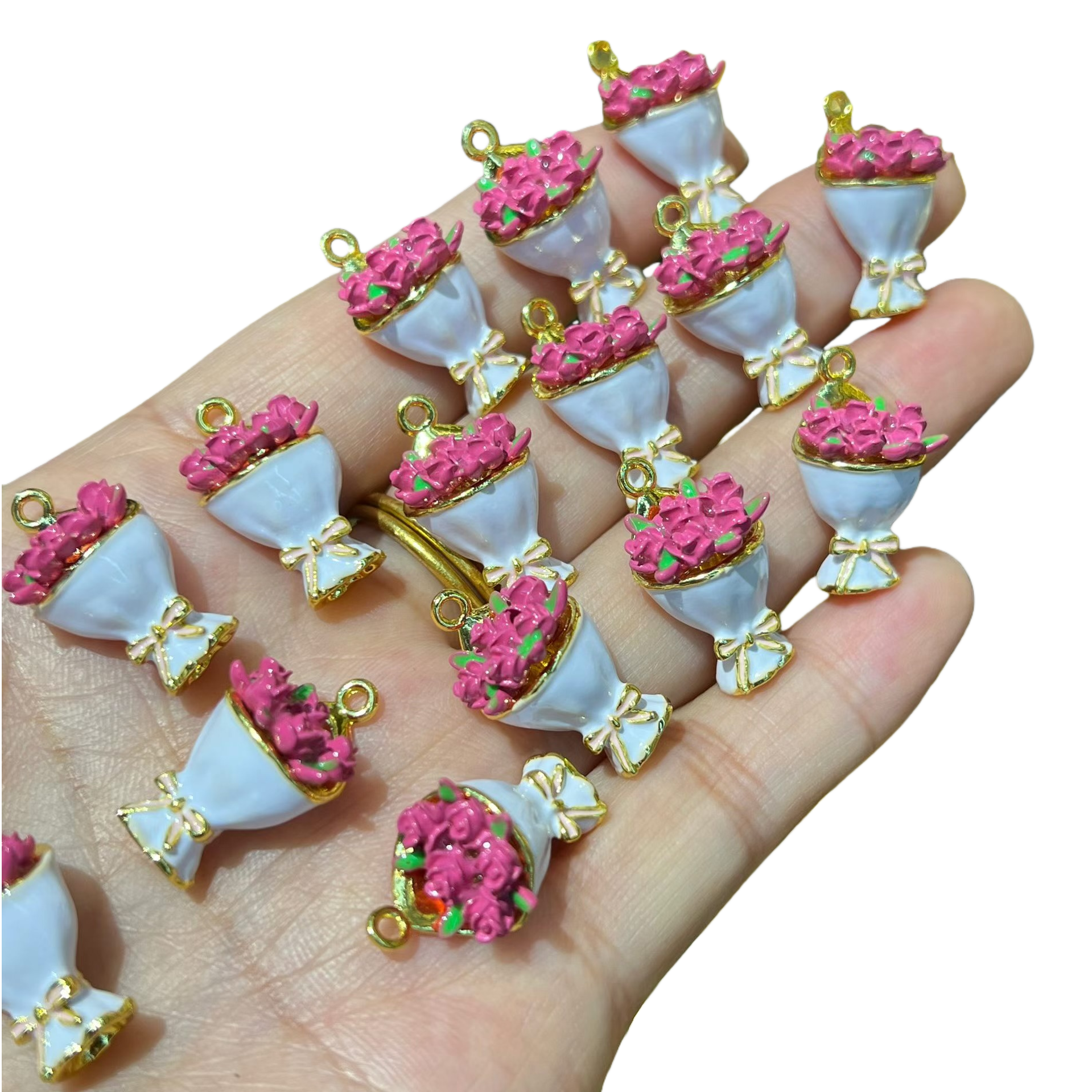 Pink flower bouquet pendant necklace, simple and fashionable Korean version for women, couple, student style, versatile accessory gift Item Picture