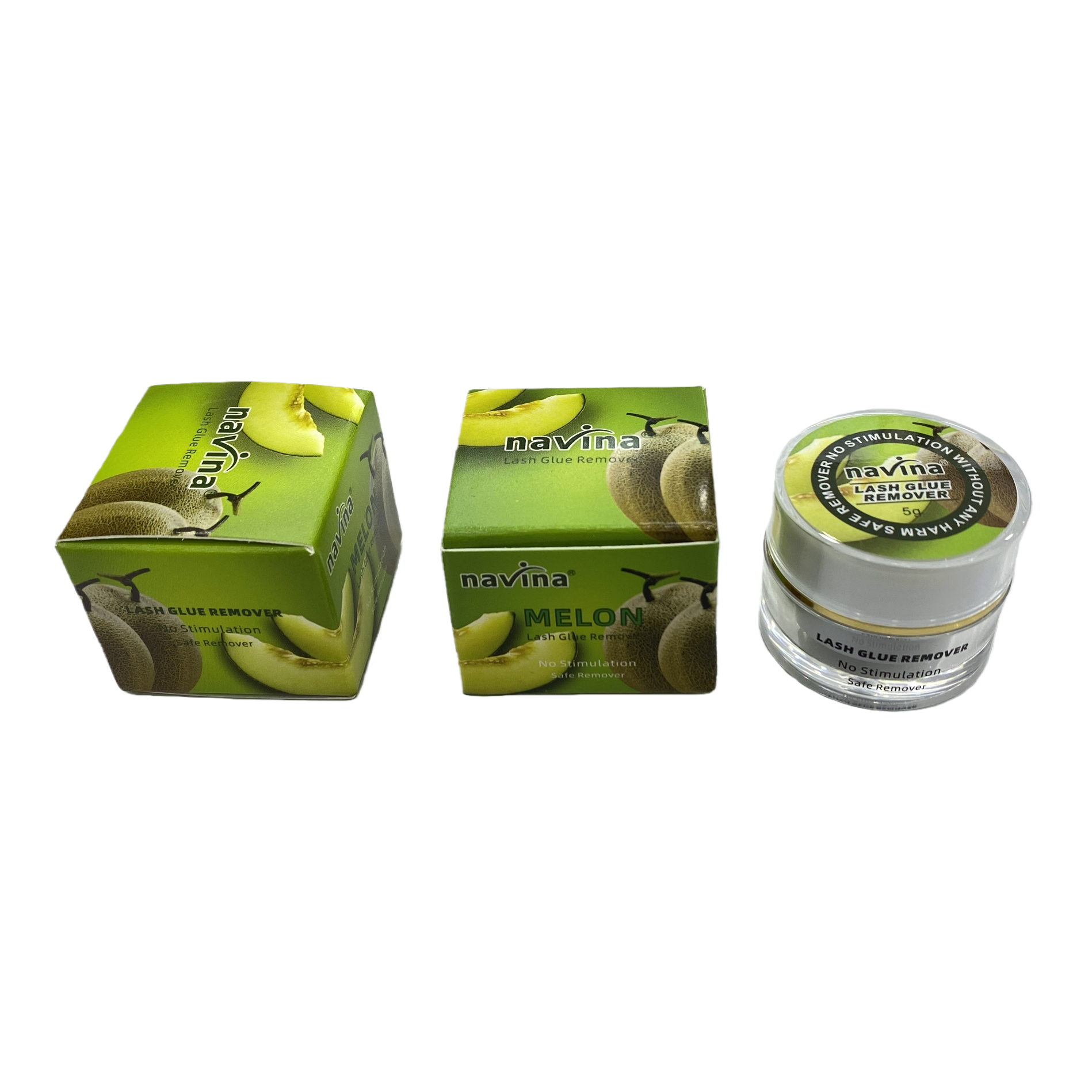 Navina Melon Eyelash Glue Remover, green packaging, transparent can, gentle cleaning, long-lasting, special for pasting Item Picture