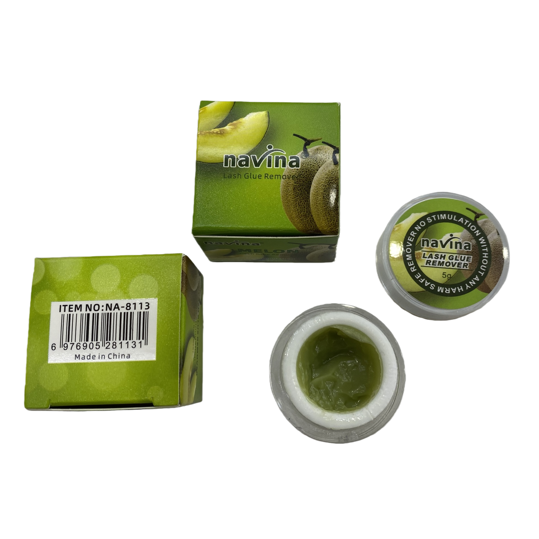 كانت العلب المصنوع Melon Melon في علبة التغليف الأخضر Navina Gree Group Mielon، وهي علب خفيفة وطويلة الأجل لمكياج طبيعي Item Picture