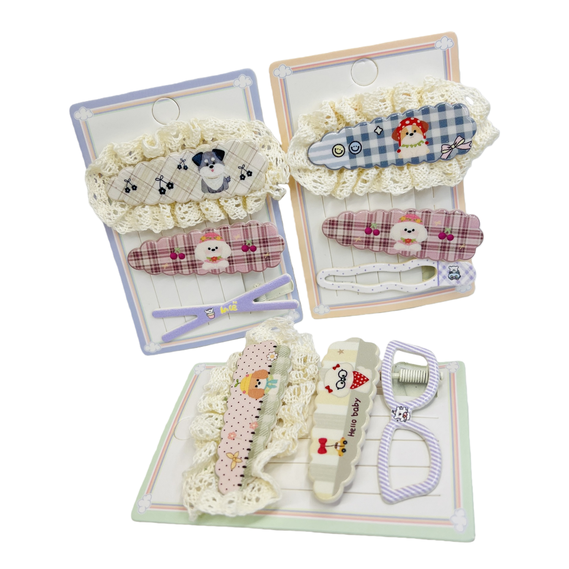 Korean lindos cachorros plaid hairpin set encaje encaje broken hairpin BB clip dulce chica lateral flequilla clip ins pequeño hairpin Item Picture