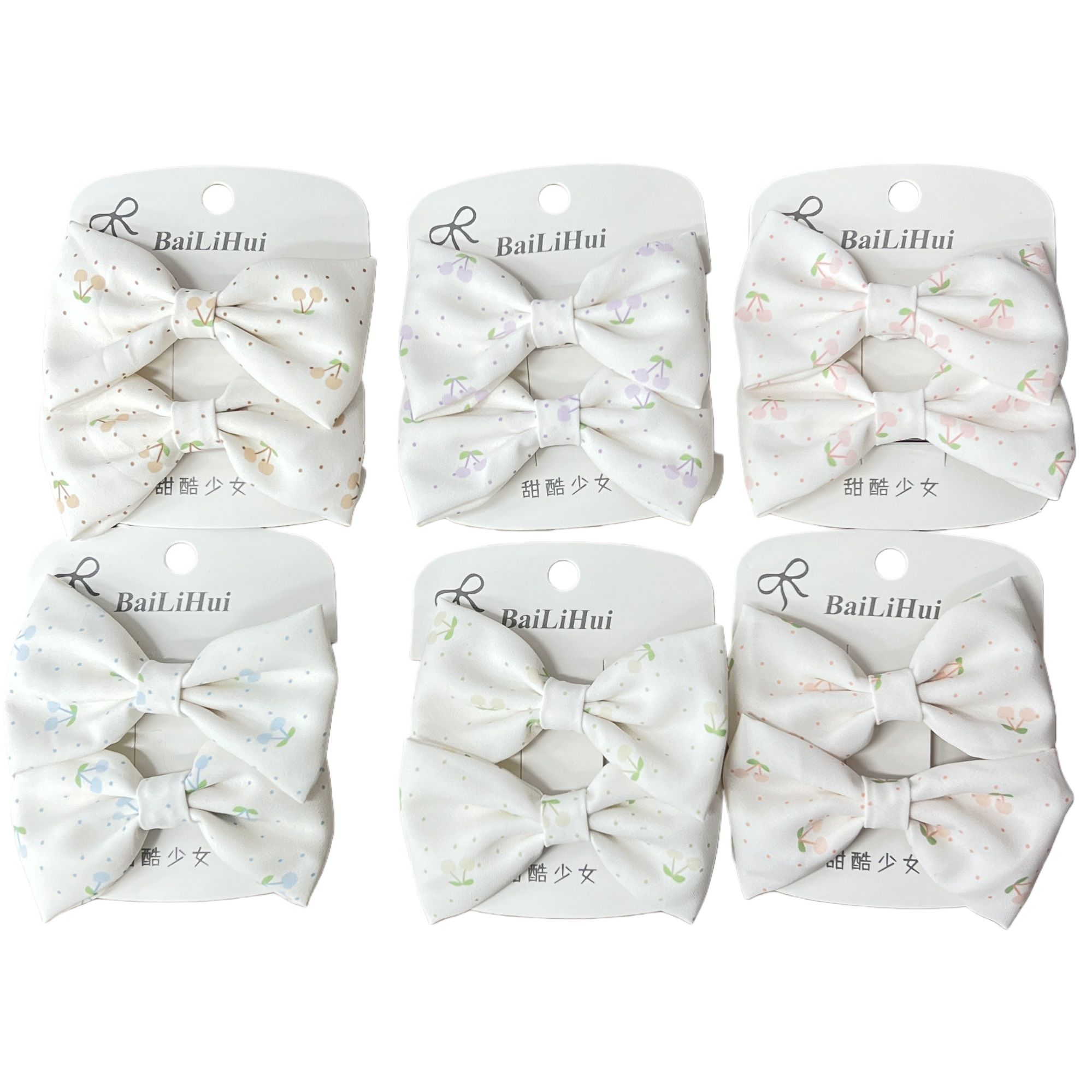 Fresh cherry floral bow hair clip set, gentle and creamy white with a girlish charm, sweet side clip, and a unique and versatile headpiece details Picture