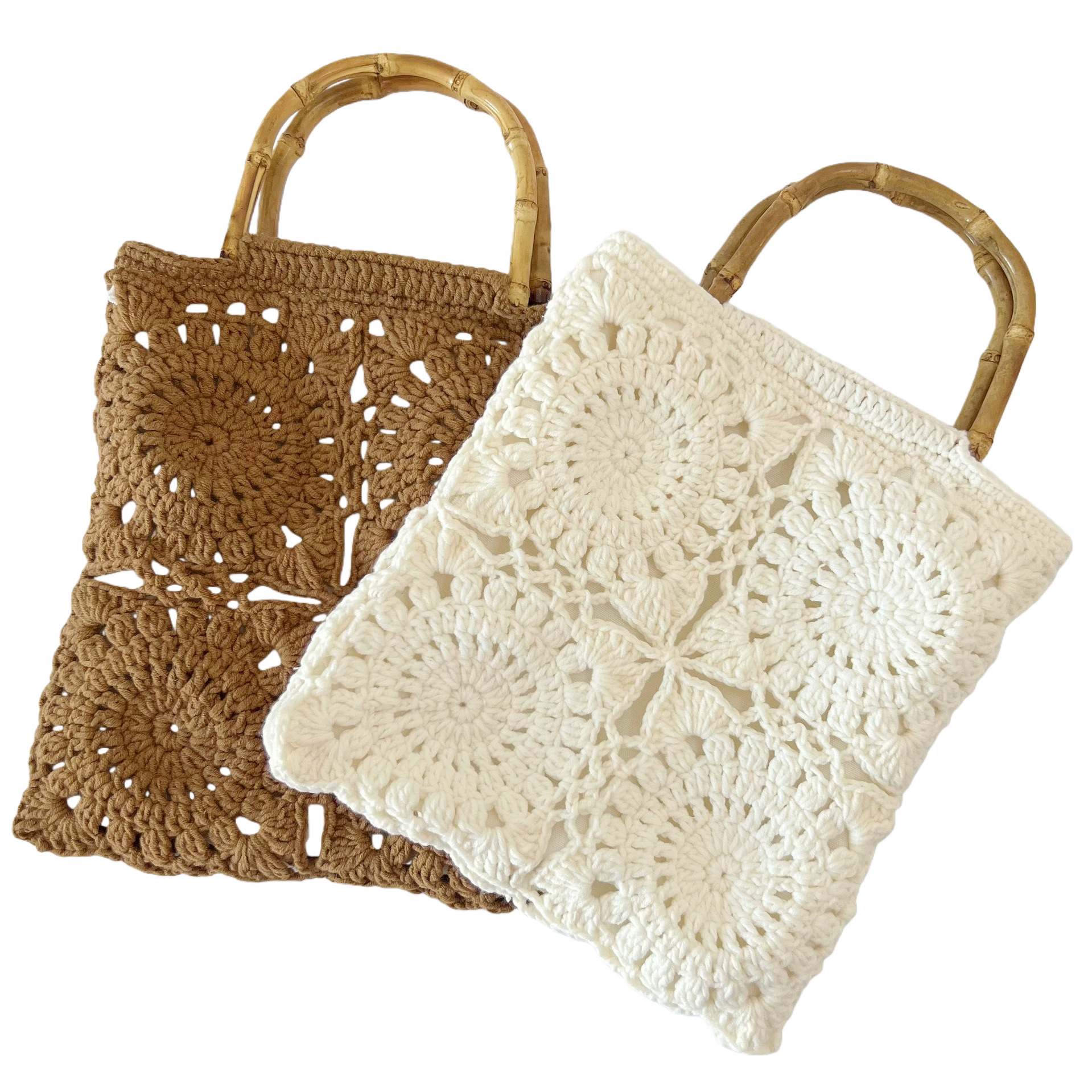 Beige crochet bag with bamboo handle handbag, casual and versatile. Brown crochet bag, retro hand-woven bag Item Picture