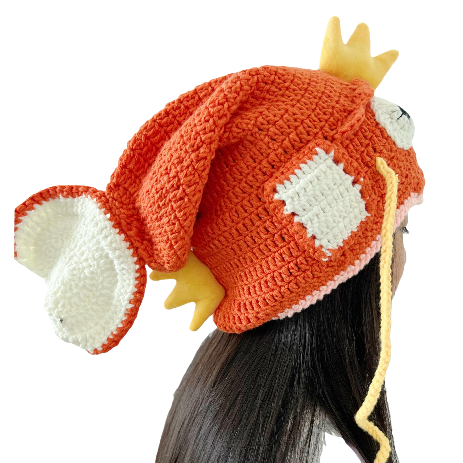Orange crochet hand-knitted goldfish cap, a cute and warm woolen cap for children, a fashionable and trendy autumn and winter collection Item Picture