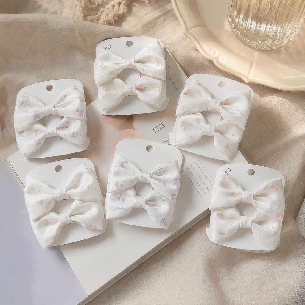 Fresh cherry floral bow hair clip set, gentle and creamy white with a girlish charm, sweet side clip, and a unique and versatile headpiece Application Scenario