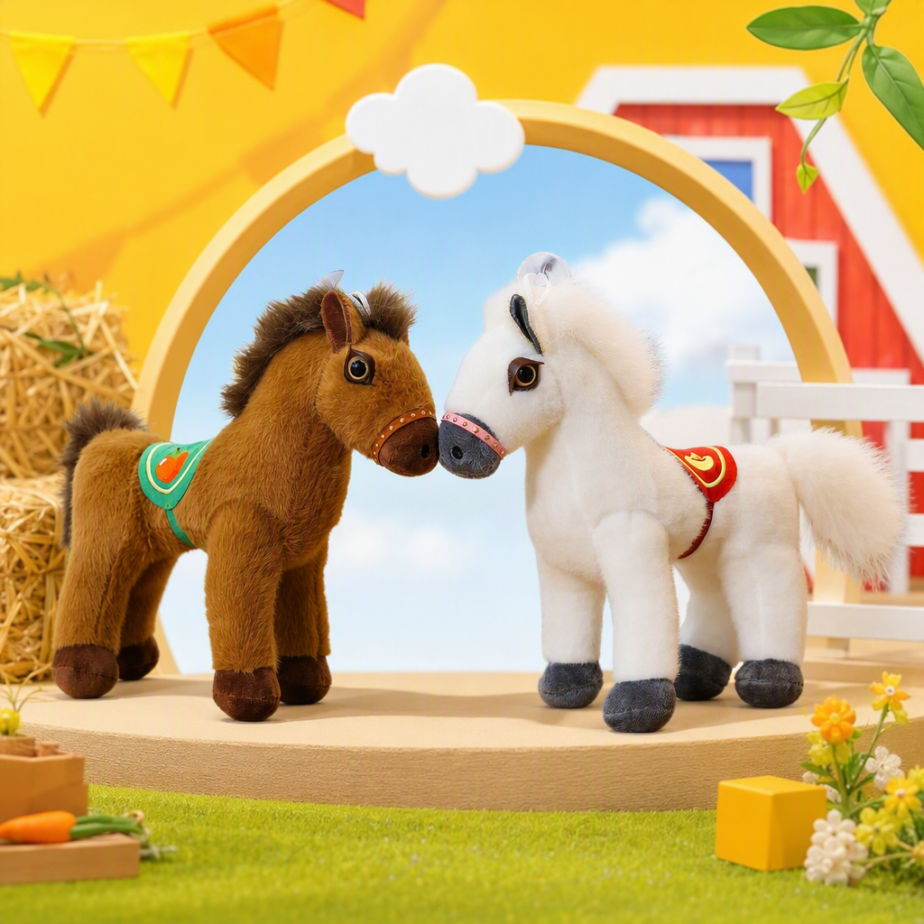 Brown and white pony plush hanging doll, cute pillow, children's toy Specification image