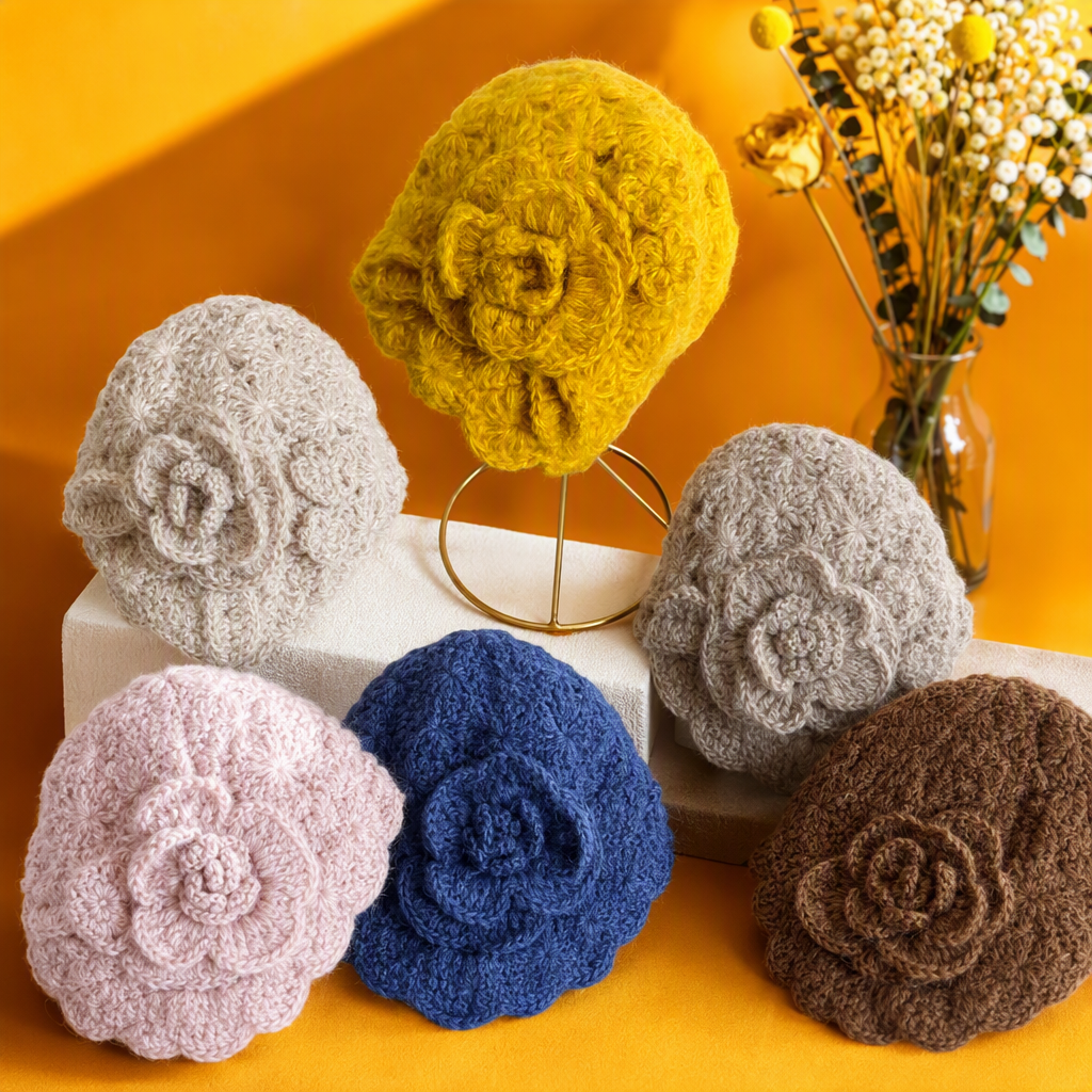 Fashionable and warm knitted hat for autumn and winter Korean style, versatile women's woolen hat, yellow crochet knitted hat, trendy new style Specification image