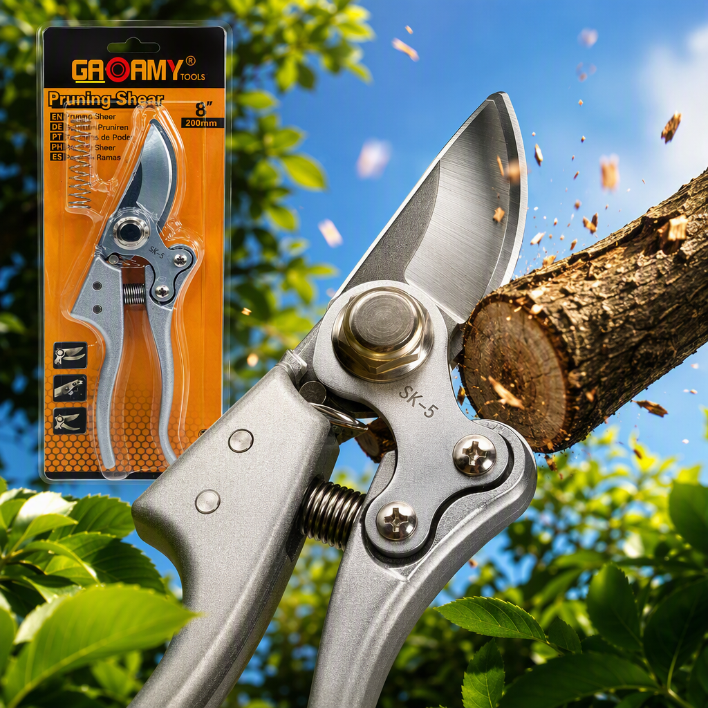 Durable steel handle pruning shears, garden green plant trimming tools, lightweight and portable, household hardware accessories details Picture