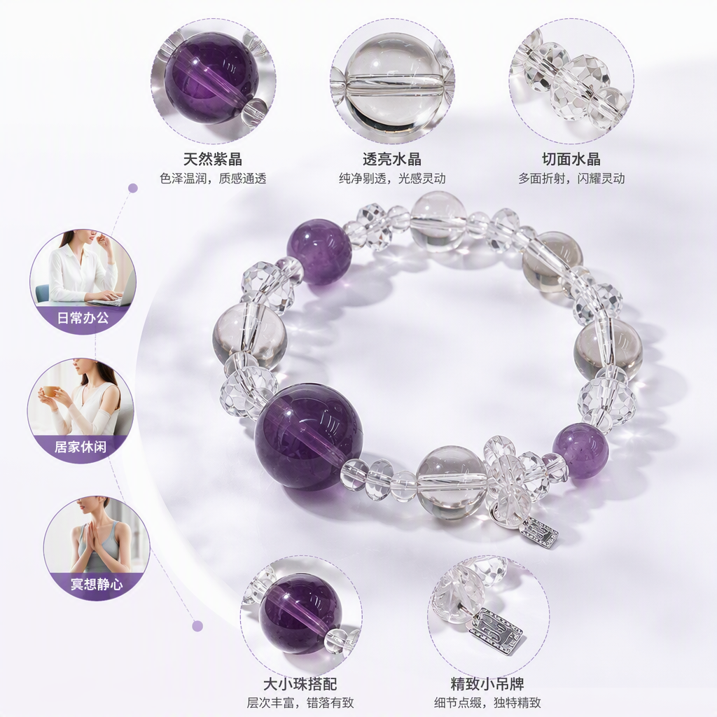 时尚紫色水晶手链女款手串手饰简约百搭送礼品天然水晶手链饰品