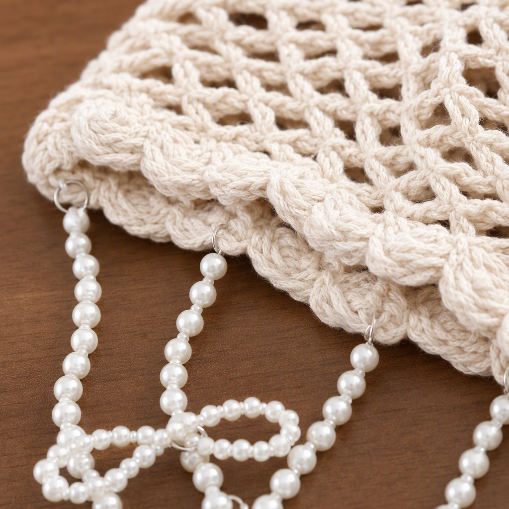 Blonde women with a red crochet hat and pearl tassels, a fashionable and versatile trendy hat accessory for women's autumn and winter Application Scenario