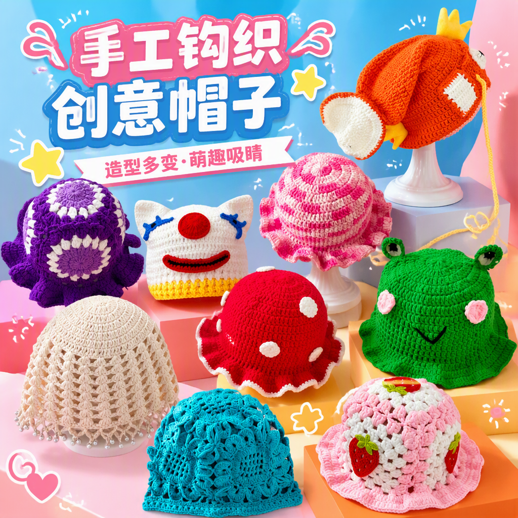 Orange crochet hand-knitted goldfish cap, a cute and warm woolen cap for children, a fashionable and trendy autumn and winter collection Specification image