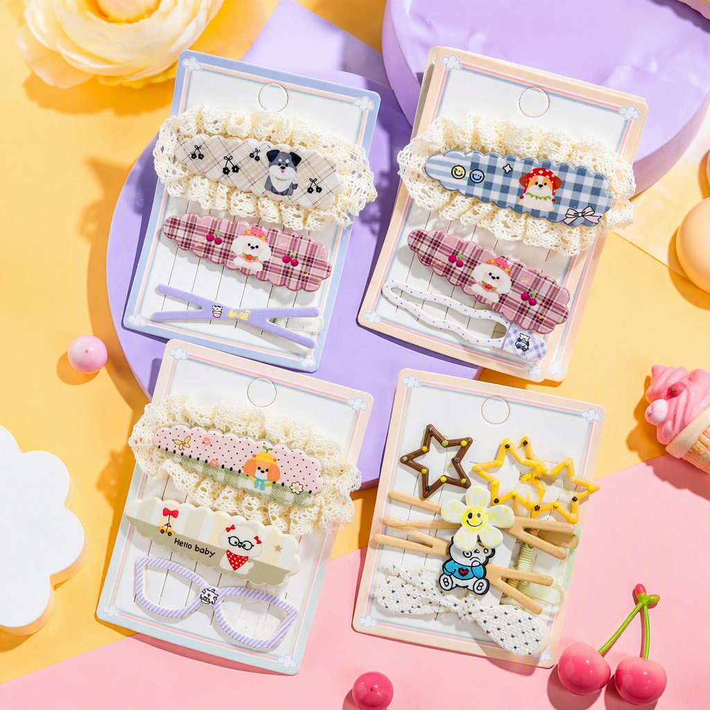 Korean lindos cachorros plaid hairpin set encaje encaje broken hairpin BB clip dulce chica lateral flequilla clip ins pequeño hairpin