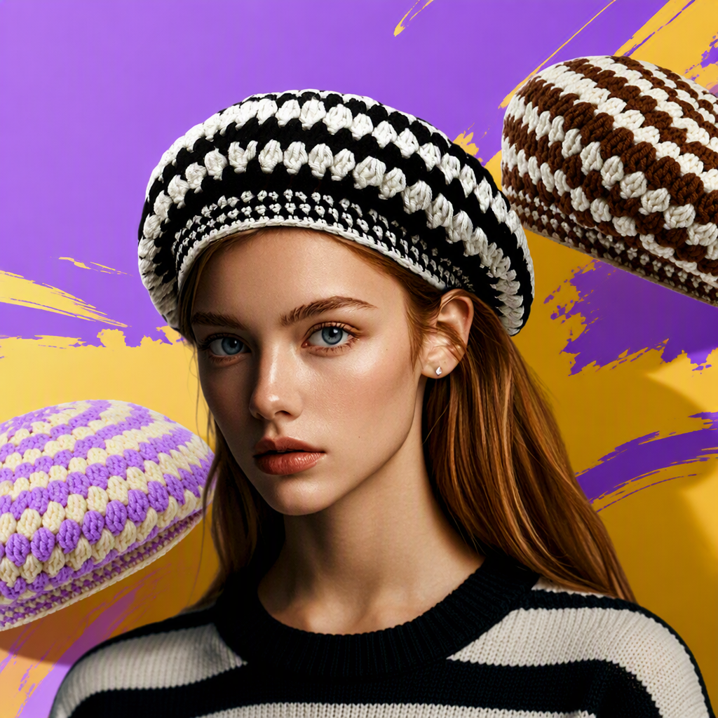A fashionable and versatile crochet beret for women, a simple and versatile Korean hat for autumn and winter, a trendy and versatile style Specification image