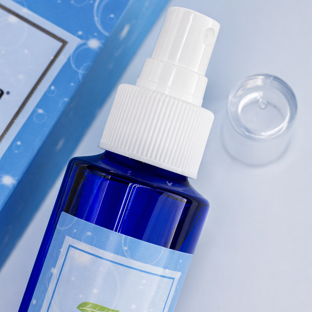 navina deep blue glass spray bottle with white cap, tea pattern protein eyelash cleaning spray container Application Scenario