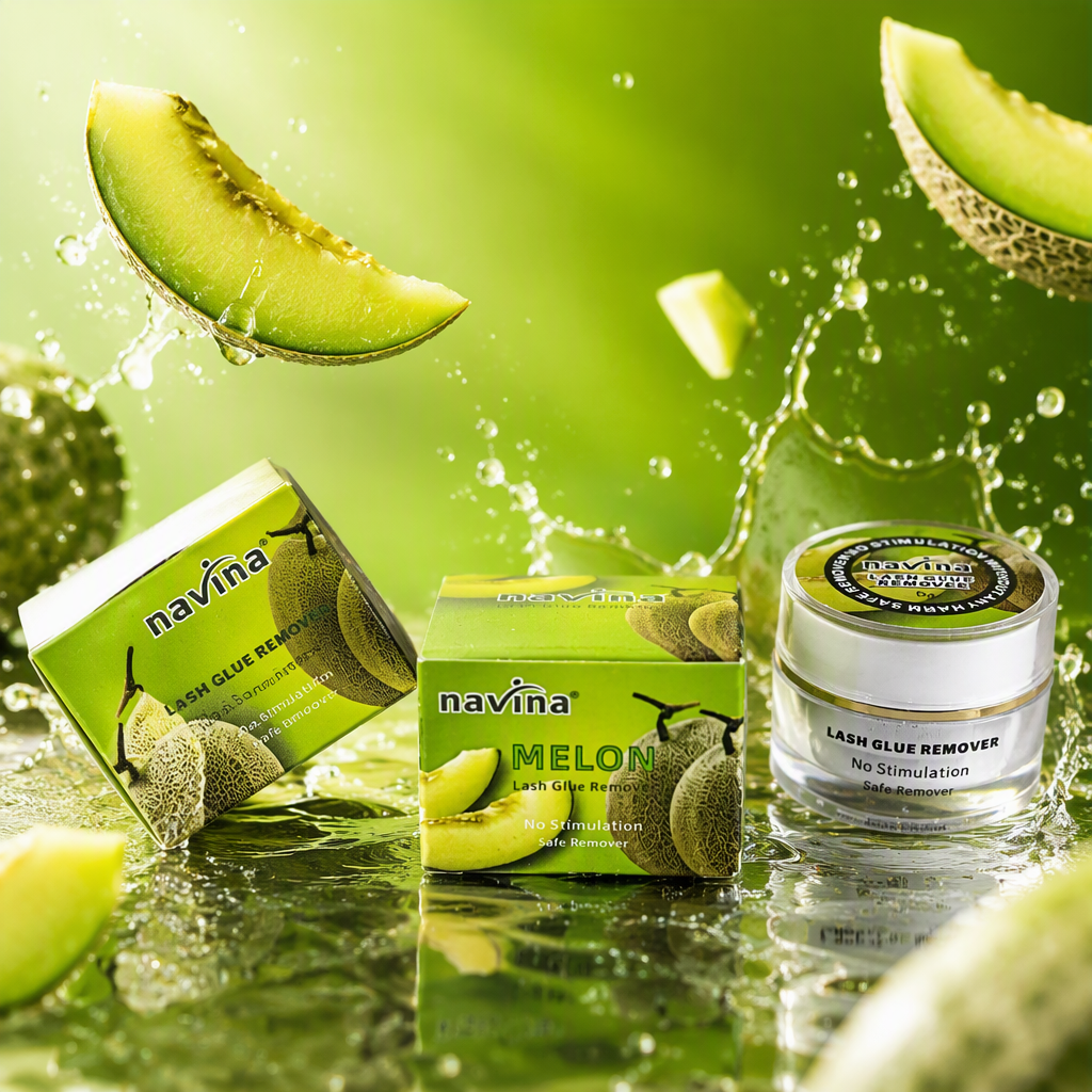 Navina Melon Eyelash Glue Remover, green packaging, transparent can, gentle cleaning, long-lasting, special for pasting Specification image
