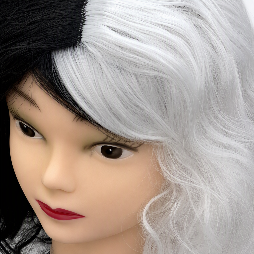 Black and white dual-color wig head model display model, hairstyle styling display prop, hairstyle design sample display stand Application Scenario