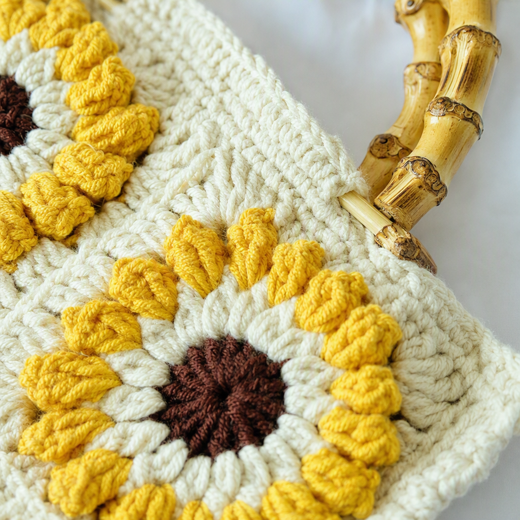 Handmade crochet sunflower handbag, beige and yellow retro casual woven bag, a trendy and versatile women's bag Application Scenario
