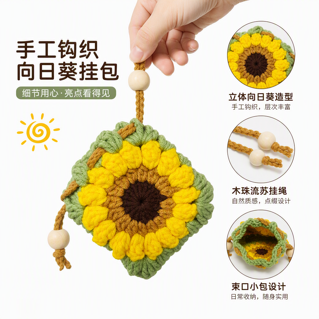黄色向日葵钩针挂饰手工编织创意家居装饰挂件温馨风格礼品赠品