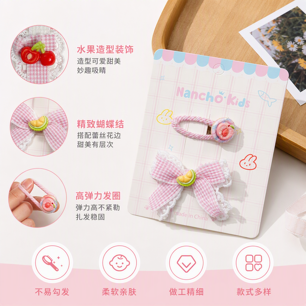 韩版甜美粉色格纹蝴蝶结发夹发饰学生简约发卡头饰发饰品